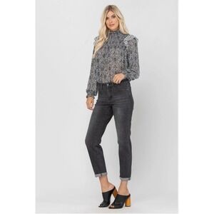 NWT Judy Blue Womens Mid Rise Boyfriend Fit Jeans Charcoal Size 5 27 NEW